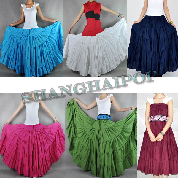 Tribal Bohemian Skirt Gypsy Tie Ruffle Tiered Pleated Long Maxi Boho