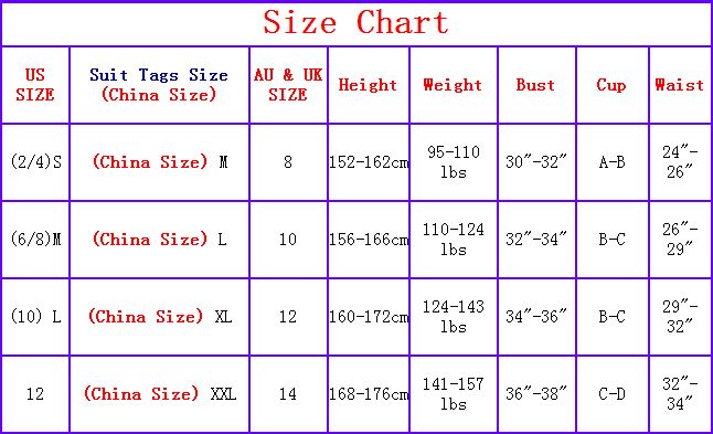 ebay china size chart compared to usa