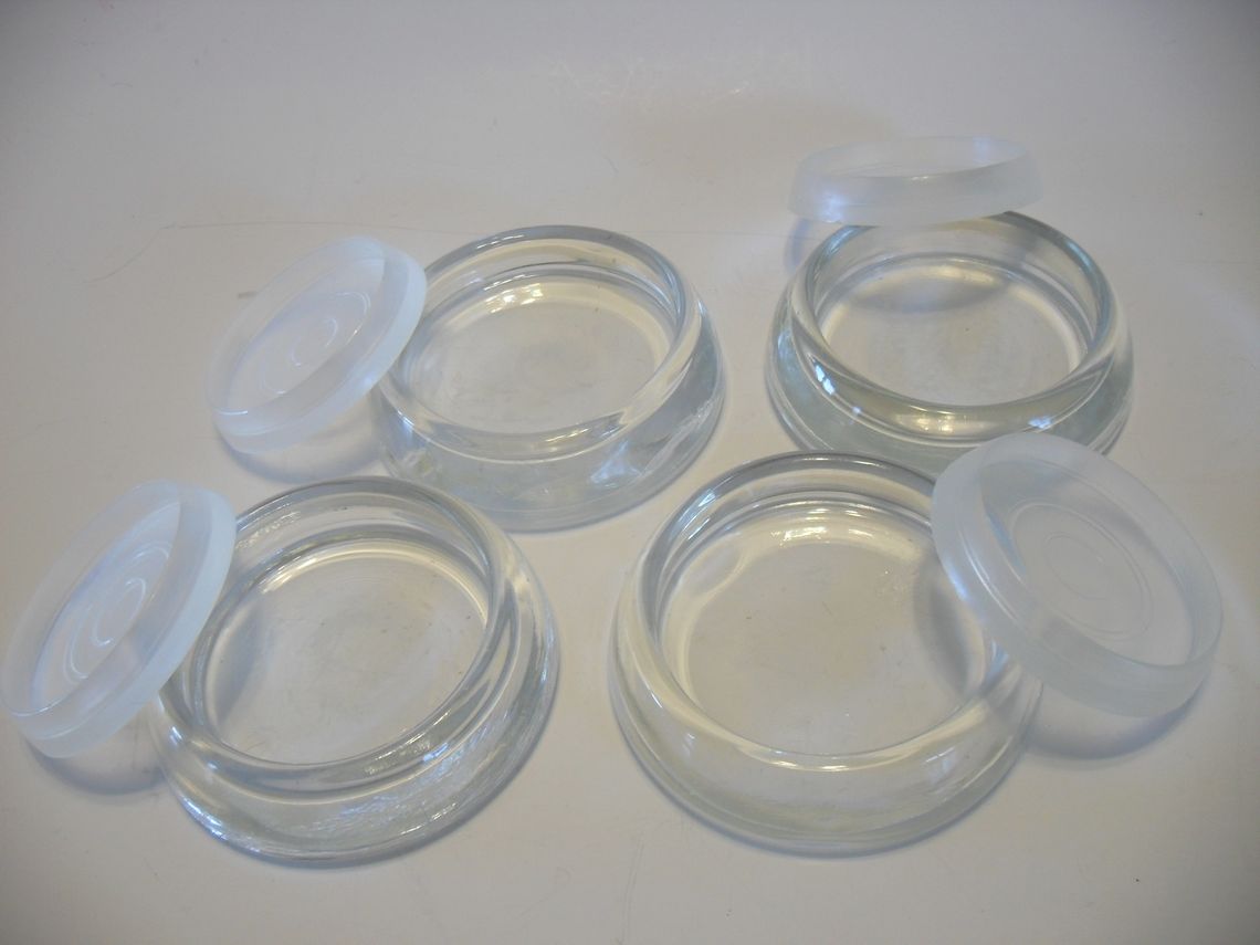 Vintage Heavy GLASS Clear Coasters Furniture Leg Floor Sliders Lot of 4