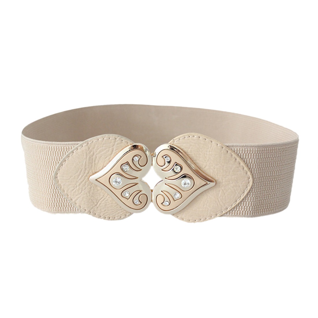 Women Heart Studded Crystal Elastic Dress Wide Cinch Waistband Waist