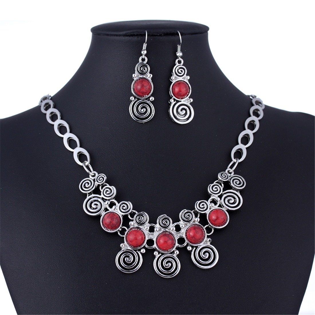 costume necklace earring jewelry set antique silver collar bib 4 color