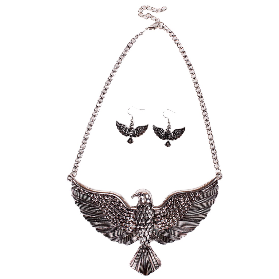 Womens Vintage carved eagle Wing Pendant Hook earrings Chain necklace
