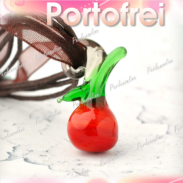 10-rot-Apfel-Lampwork-Glas-Perlen-Anhaenger-fuer-Weihnachten-Kordel-Geschenk-LB022