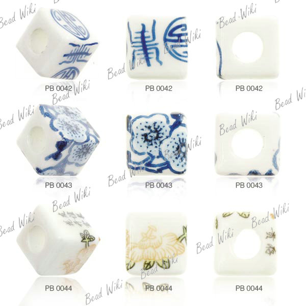 15 Loose Porcelain Ceramic Cube Flower Chinese White Blue Spacer Bead Choose PB