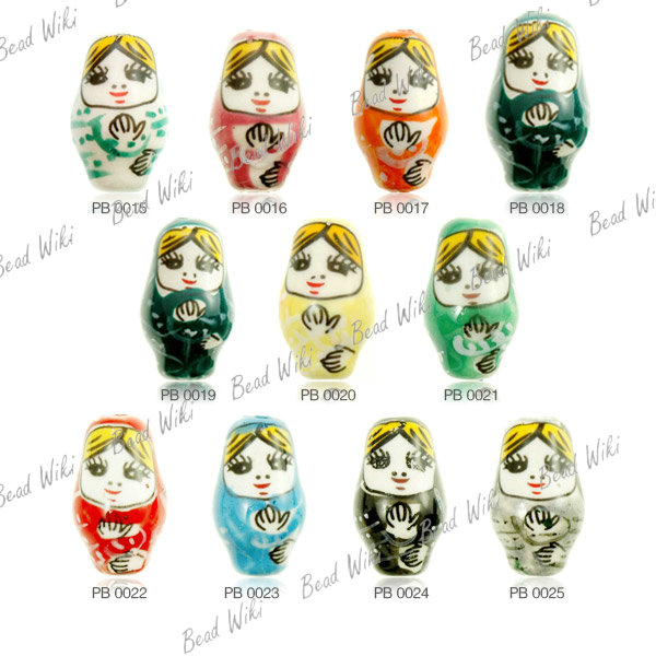 10 Loose Porcelain Ceramic Lovely Russian Doll Charm Spacer Bead Choose PB