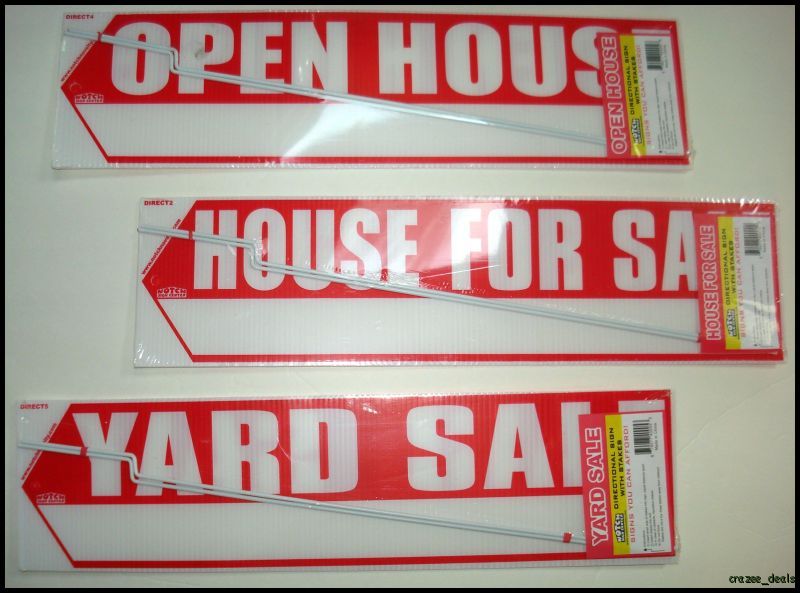 House For Sale Directional Sign with Stakes Lot Of 3