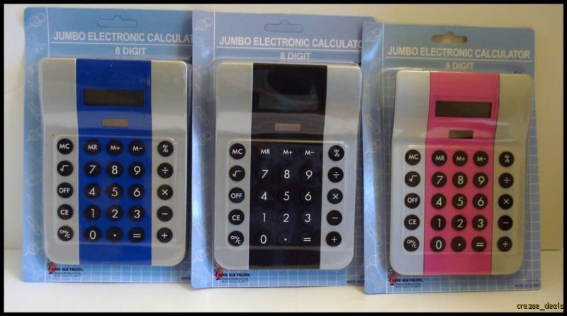 Jumbo Calculator Battery/Solar 8 Digit Lot Of 3 "NEW"