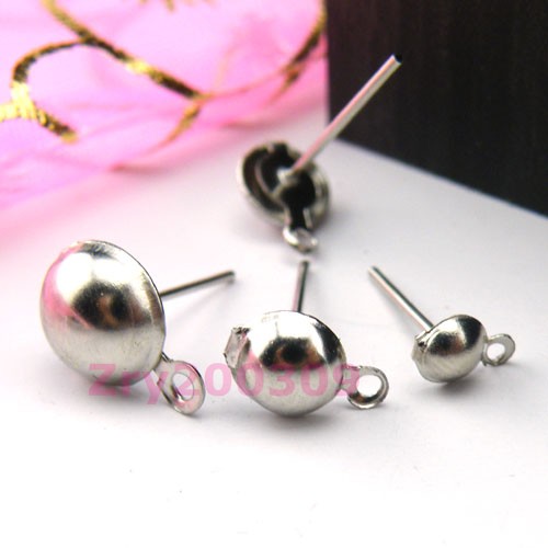 Dull Silver Plated Half Ball Stud Earring Post, DIY Findings 4mm,6mm