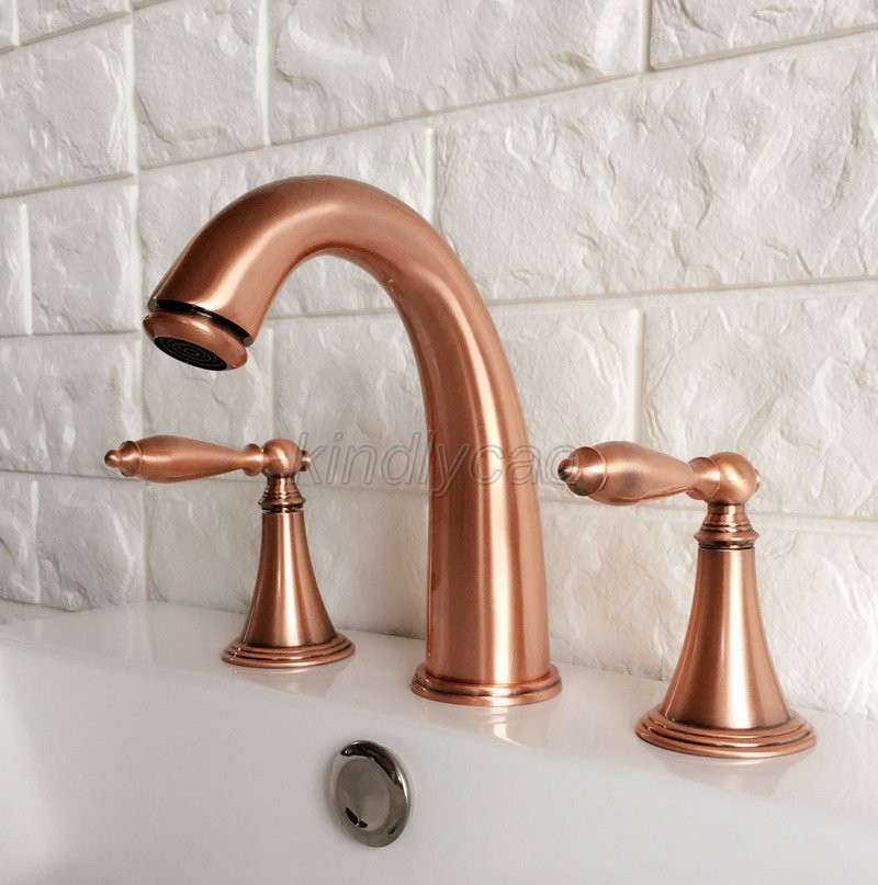 Antique Red Copper Widespread 3 Hole Bathroom Basin Faucet Mixer Tap Krg036 Antique Red Copper Widespread 3 Hole Bathroom Basin Faucet Mixer Tap Krg036