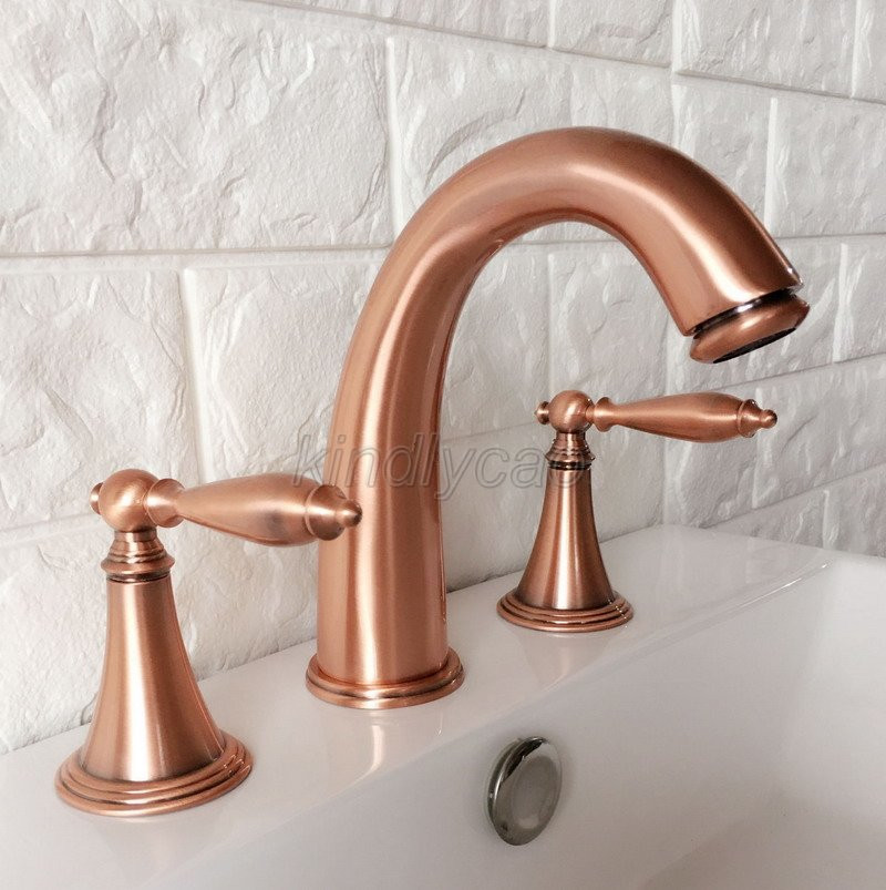 Antique Red Copper Widespread 3 Hole Bathroom Basin Faucet Mixer Tap Krg036 Antique Red Copper Widespread 3 Hole Bathroom Basin Faucet Mixer Tap Krg036