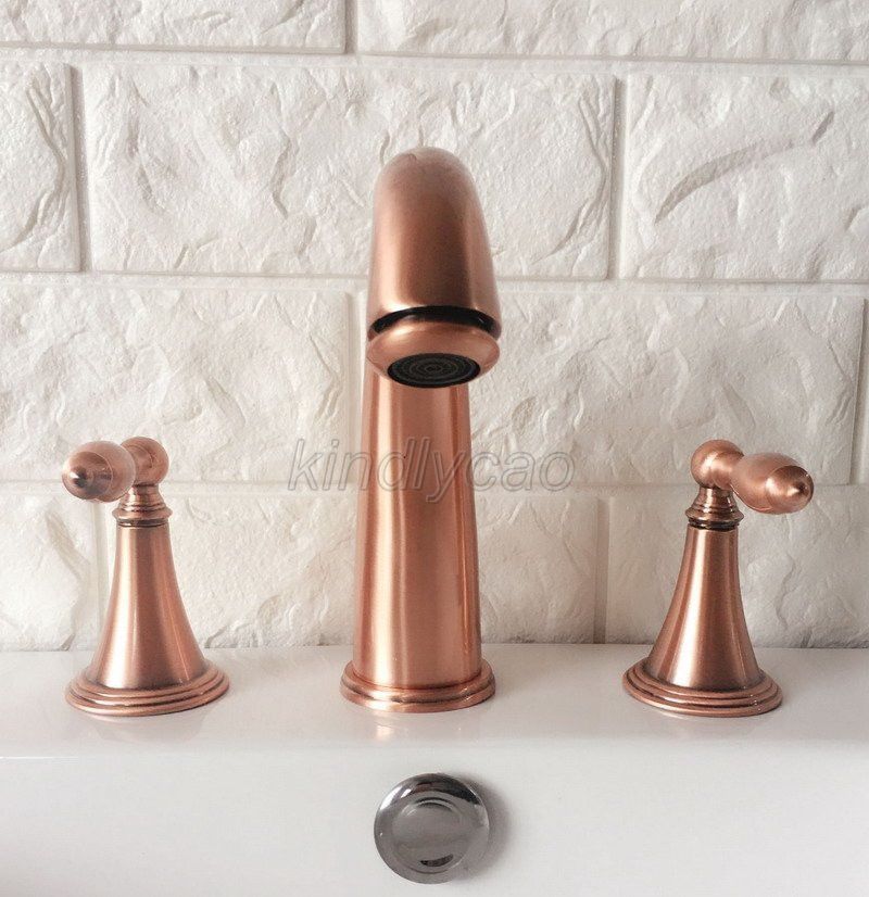 Antique Red Copper Widespread 3 Hole Bathroom Basin Faucet Mixer Tap Krg036 Antique Red Copper Widespread 3 Hole Bathroom Basin Faucet Mixer Tap Krg036