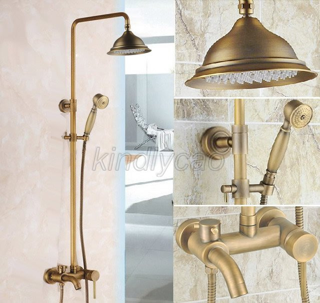 Antique Red Copper Wall Mounted Bathroom Rain Shower Faucet Set Mixer Tap Krg511