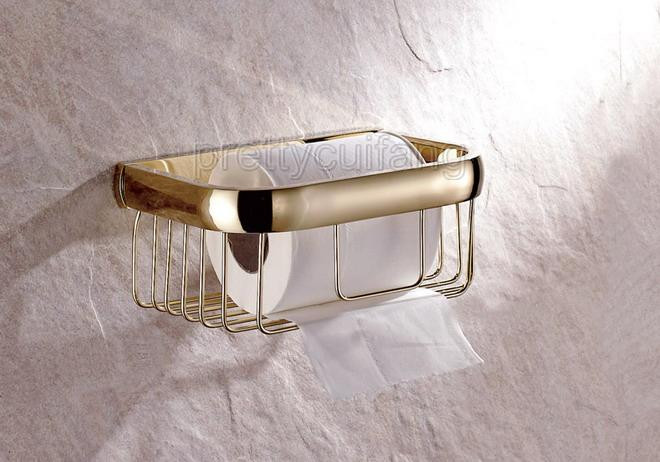Luxury Gold Color Brass Bathroom Soap Sponge Shower Storage Basket Pba095