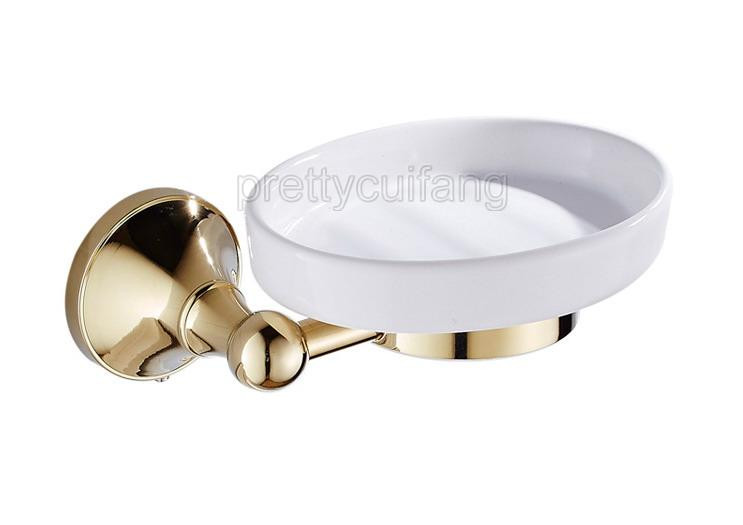 Luxury Gold Color Brass Wall Mounted Bathroom Ceramics Soap Dish Holder Pba878