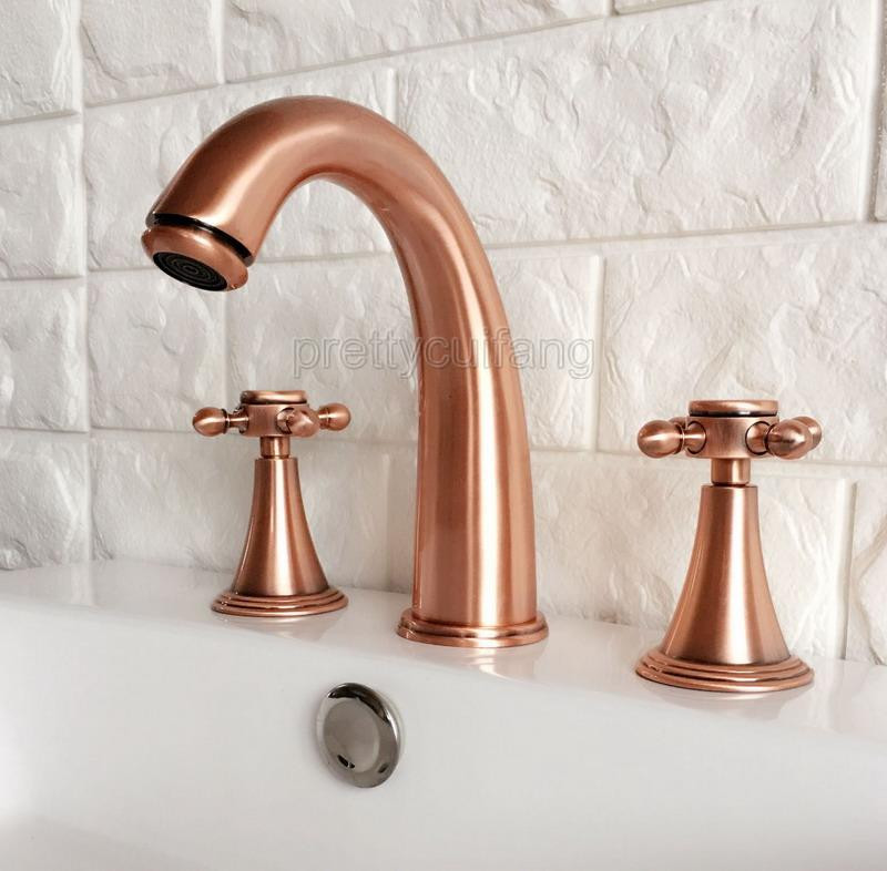 Antique Red Copper Widespread 2-Handle 3 Holes Bathroom Tub Basin Faucet Prg038