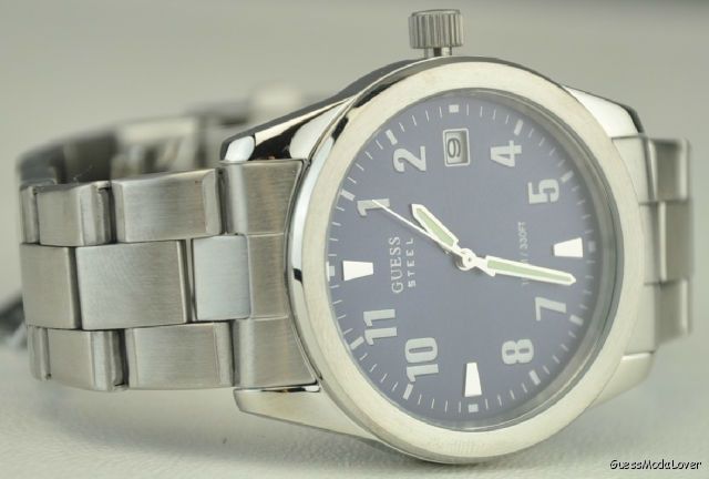 new guess steel mens watch silver blue classic g85397g bnwt usa