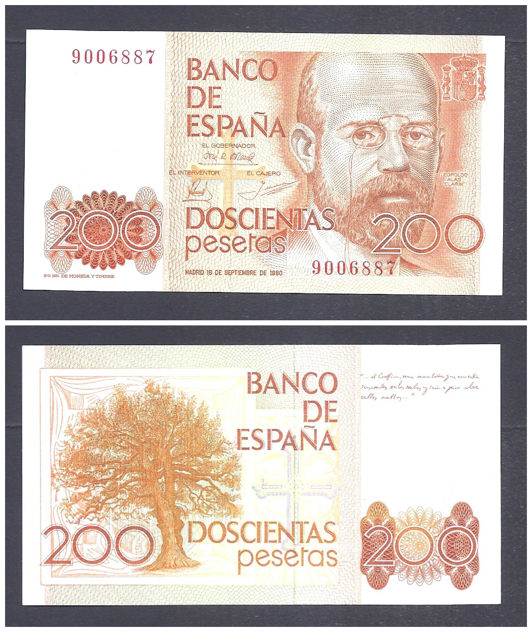 SPAIN 200 PESETAS 1980 P 156 W//O LETTER UNC