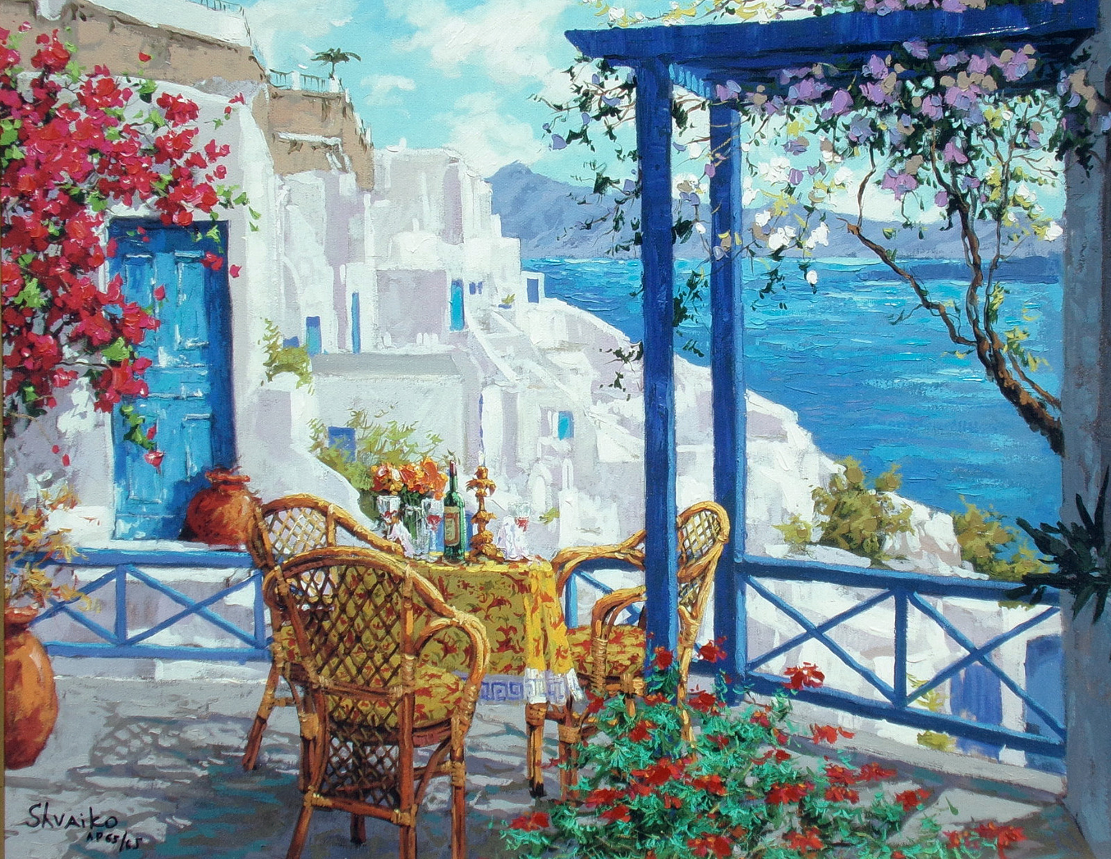 Viktor Shvaiko Greece Hand Embellished Signed Art Serigraph on Canvas