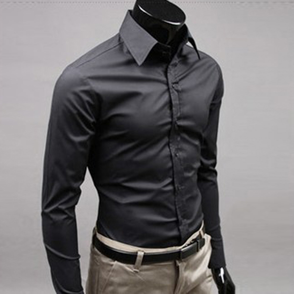 New Men's Long Sleeve Slim Fit Plain Casual Formal Dress Shirts 17 ...