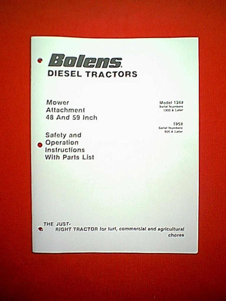 Details about BOLENS ISEKI DIESEL TRACTOR MOWER 48" 1348 & 59" 1959 OWNER'S  WITH PARTS MANUAL