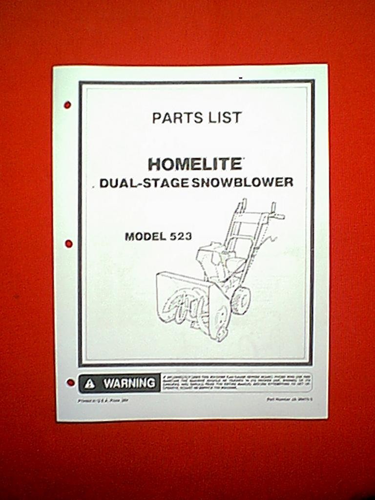 HOMELITE 2 STAGE SNOWBLOWER / SNOWTHROWER MODEL 523 PARTS MANUAL