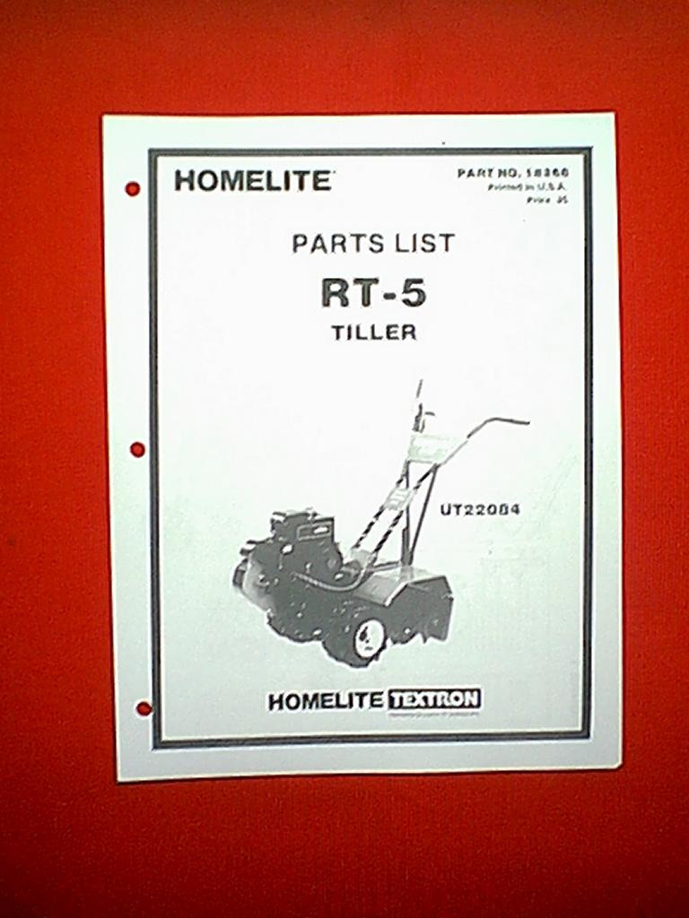 HOMELITE REAR TINE ROTO TILLER MODEL RT-5 PARTS MANUAL | eBay