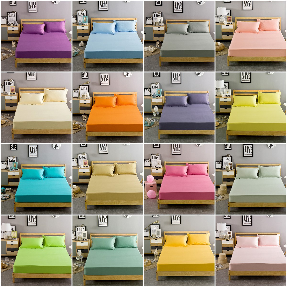 Solid Colors Fitted Sheet Cotton Bedding Cover Bed Sheet Set Pillow Case Comfort
