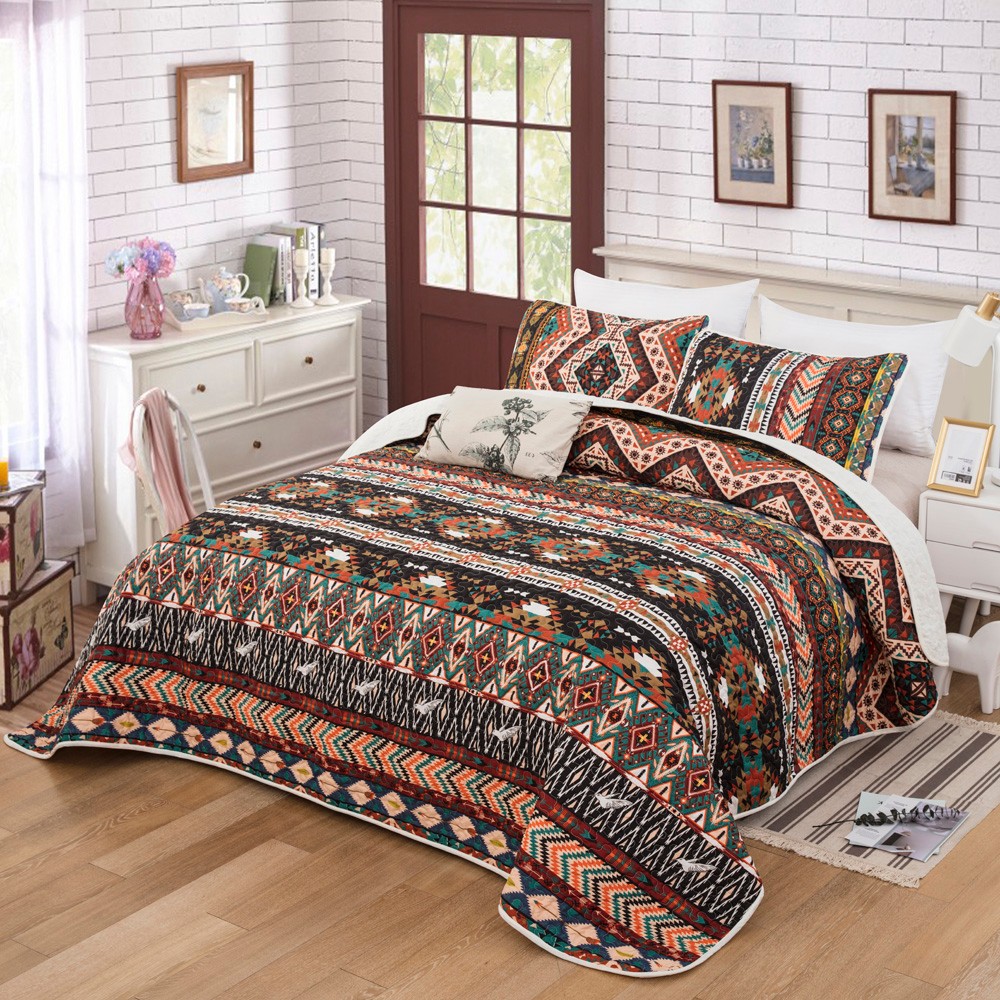 Floral Paisley Duvet Doona Quilted Queen Size Bedspreads Set Coverlet