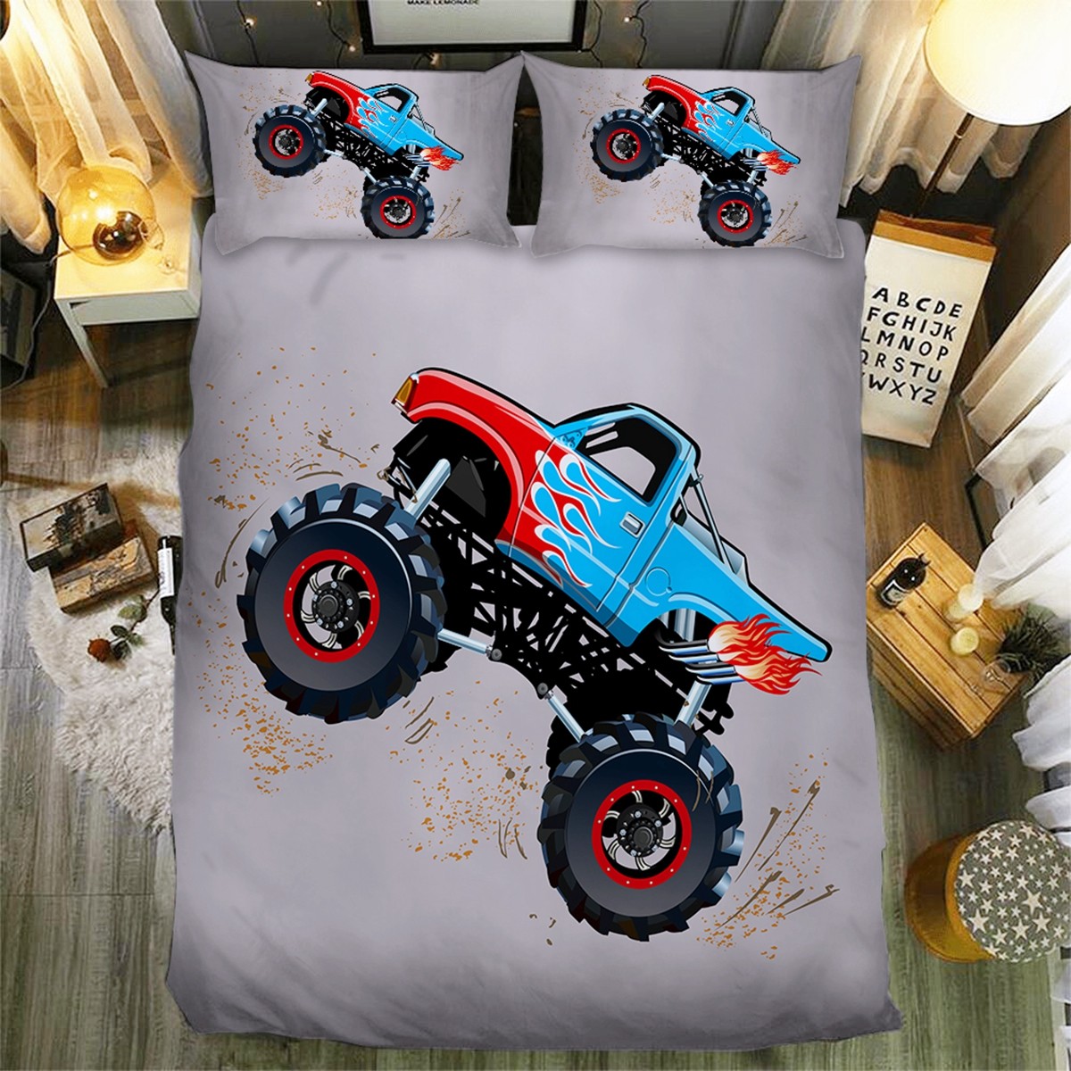 Monster Truck Quilt/Duvet/Doona Cover Set Single Double Queen Size Bed Kids Car eBay