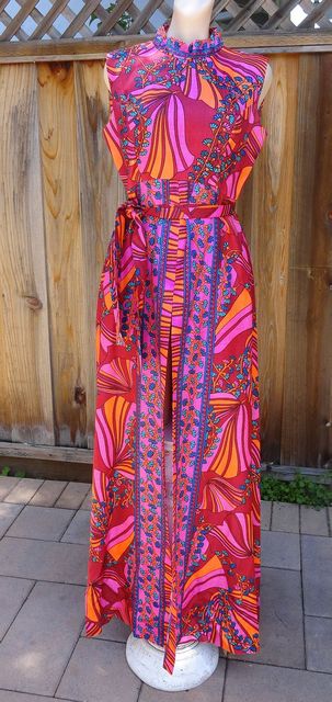 Vintage late 60s early 70s Wild Floral Over Dress Maxi Dress Hostess ...