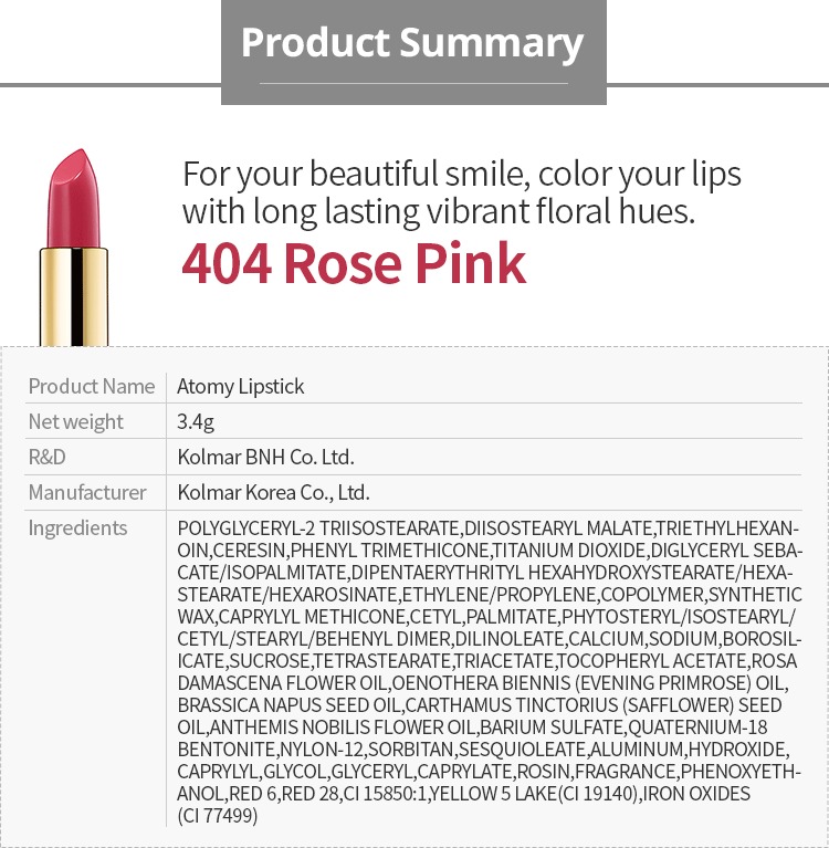4 x Atomy Lipstick 404 Rose Pink Vibrant Creamy Long Lasting EXPRESS SHIPPING - eBay
