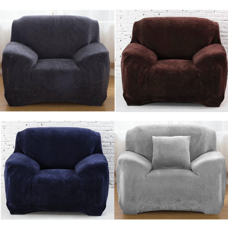 Details About Stretch Elastic Slipcover Solid Thick Plush Velvet Sofa Couch Covers Protector