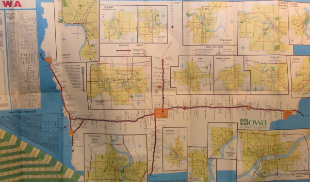 vintage iowa street highway road map 1971