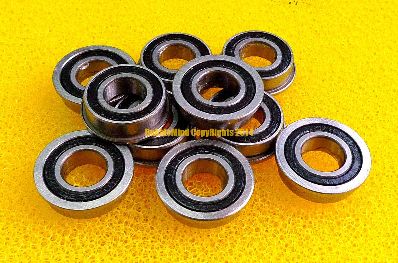 Metal Flanged Rubber Sealed Ball Bearing 10 PCS 8x14x4 mm MF148-2RS Black
