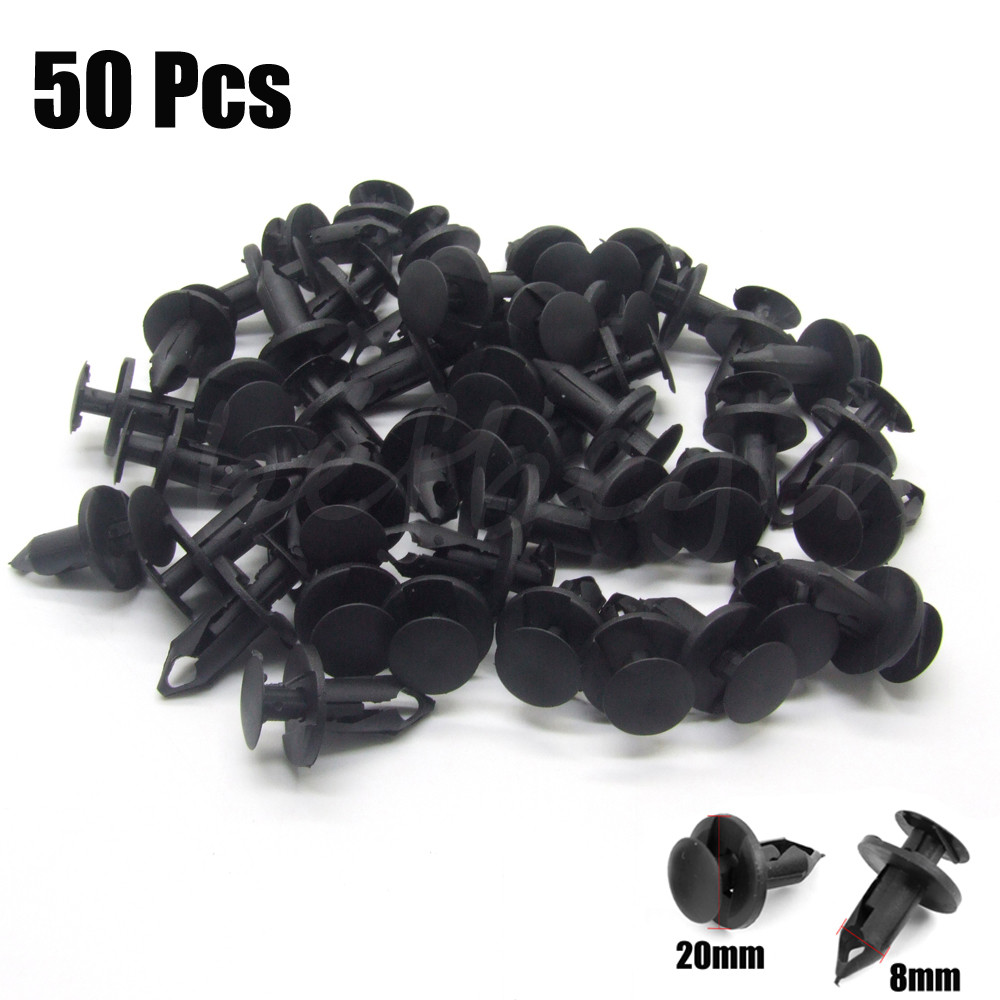 50pcs Car Bumper Door Trim Fender 8mm Hole Plastic Push in Rivets Fastener Black