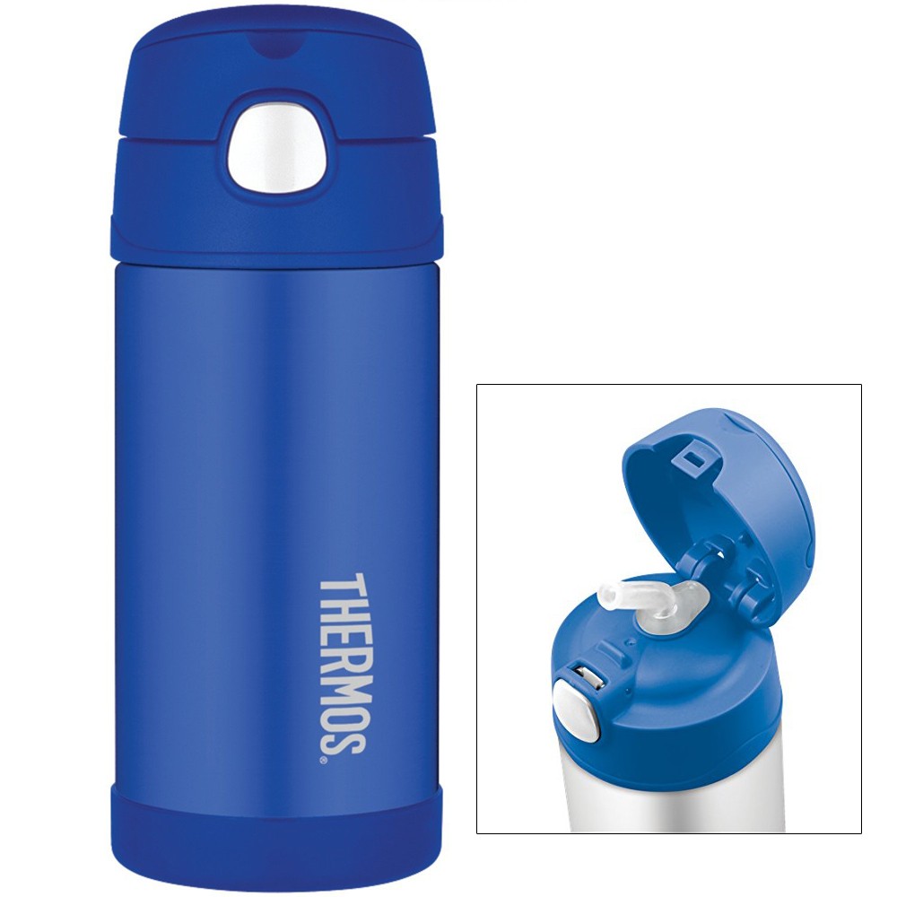NEW Thermos Funtainer Stainless Steel, Insulated Straw Bottle Blue 12