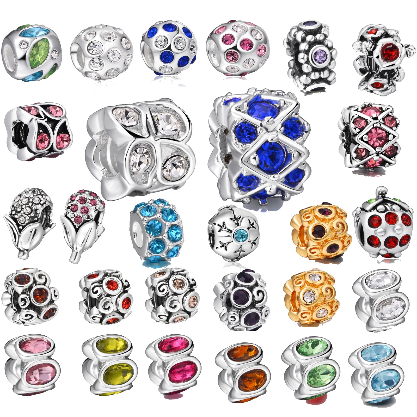 Brand Fashion Pave Thread Bead fit European 925 Silver Sterling Charm