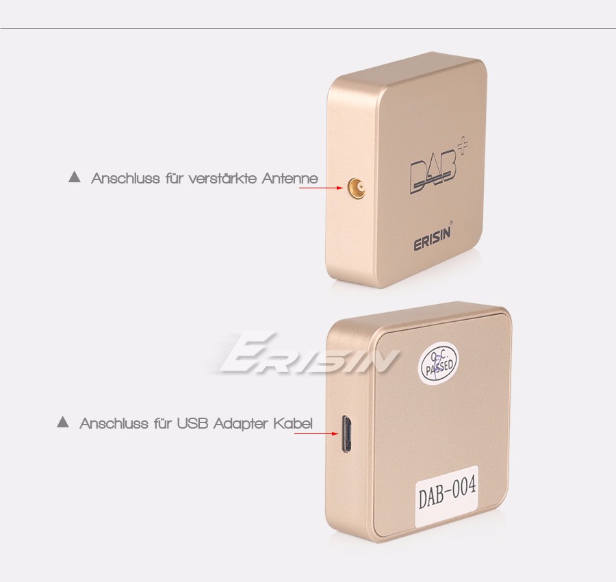 erisin DAB Plus Radio Empfänger Digital Radio Tuner Box mit MCX Verstärker DAB Antenne für Android 8/9/10/11/12/13/14 oder höher Autoradio USB-Anschluss