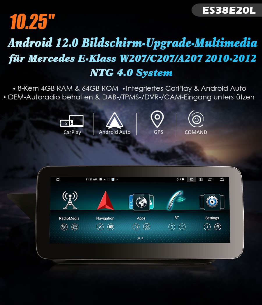 Erisin 10.25 Zoll Android Auto Radio - Für Mercedes E-Klasse W207