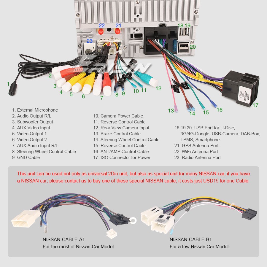 Double din Stereo Sat Nav DVD Android 9.0 for NISSAN GPS 4G OBD2 WIFI