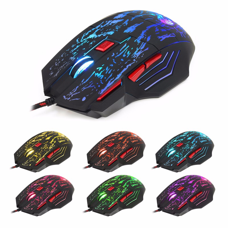 5500DPI 6 Buttons 7 Color Breathing LED USB Wired Optical Pro Gaming Mouse Mice