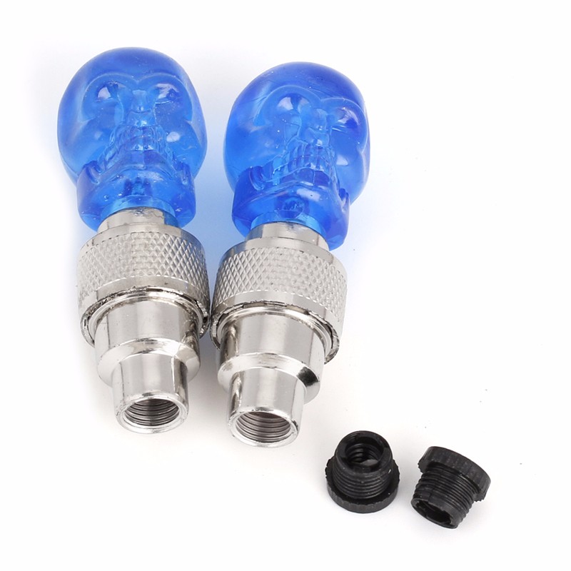 2Pcs Skull Head Valve Stem Cap LED Bike Bicycle Motorcycle Wheel Tire Light Lamp