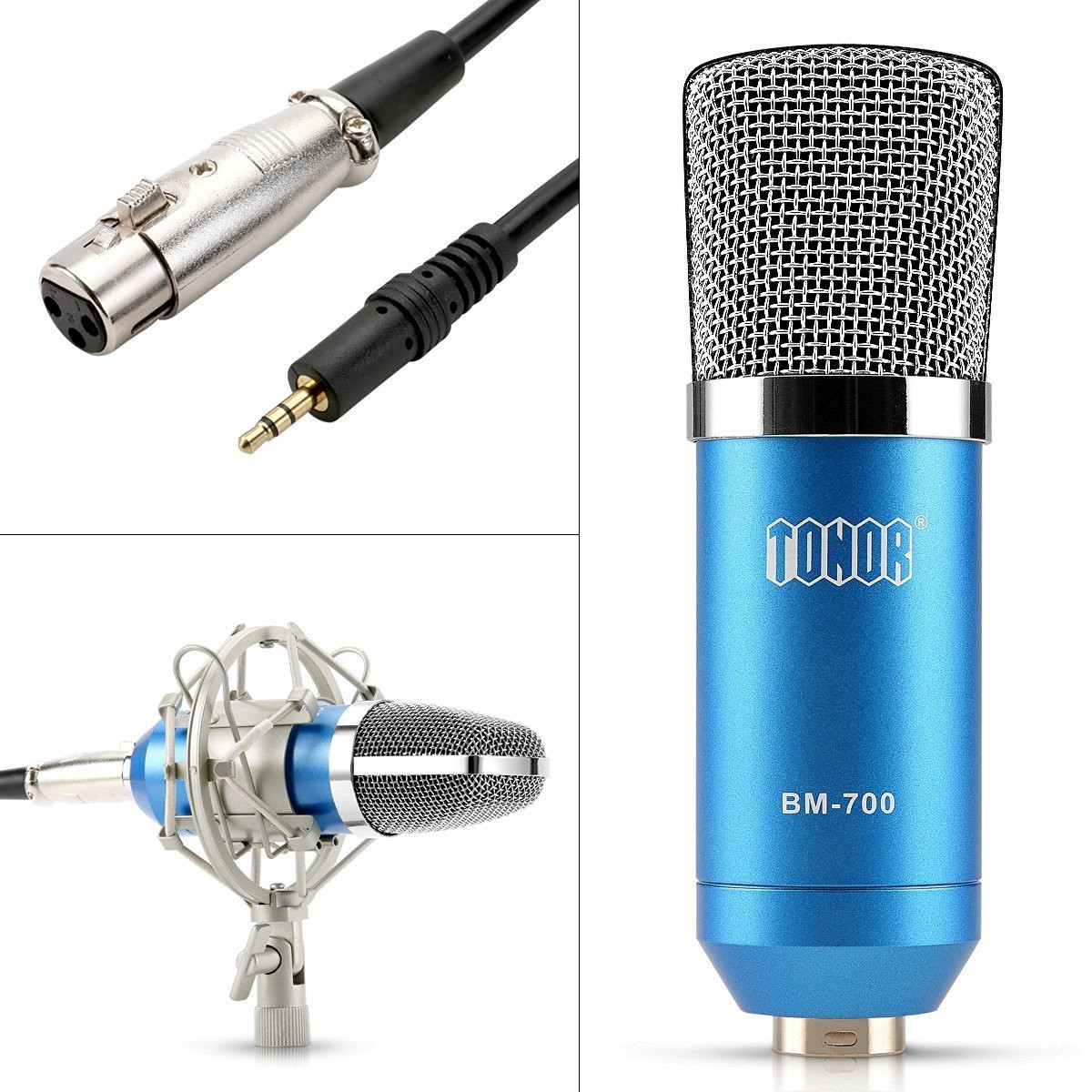 TONOR Blue Condenser Microphone with Suspension Stand 48V Phantom Power