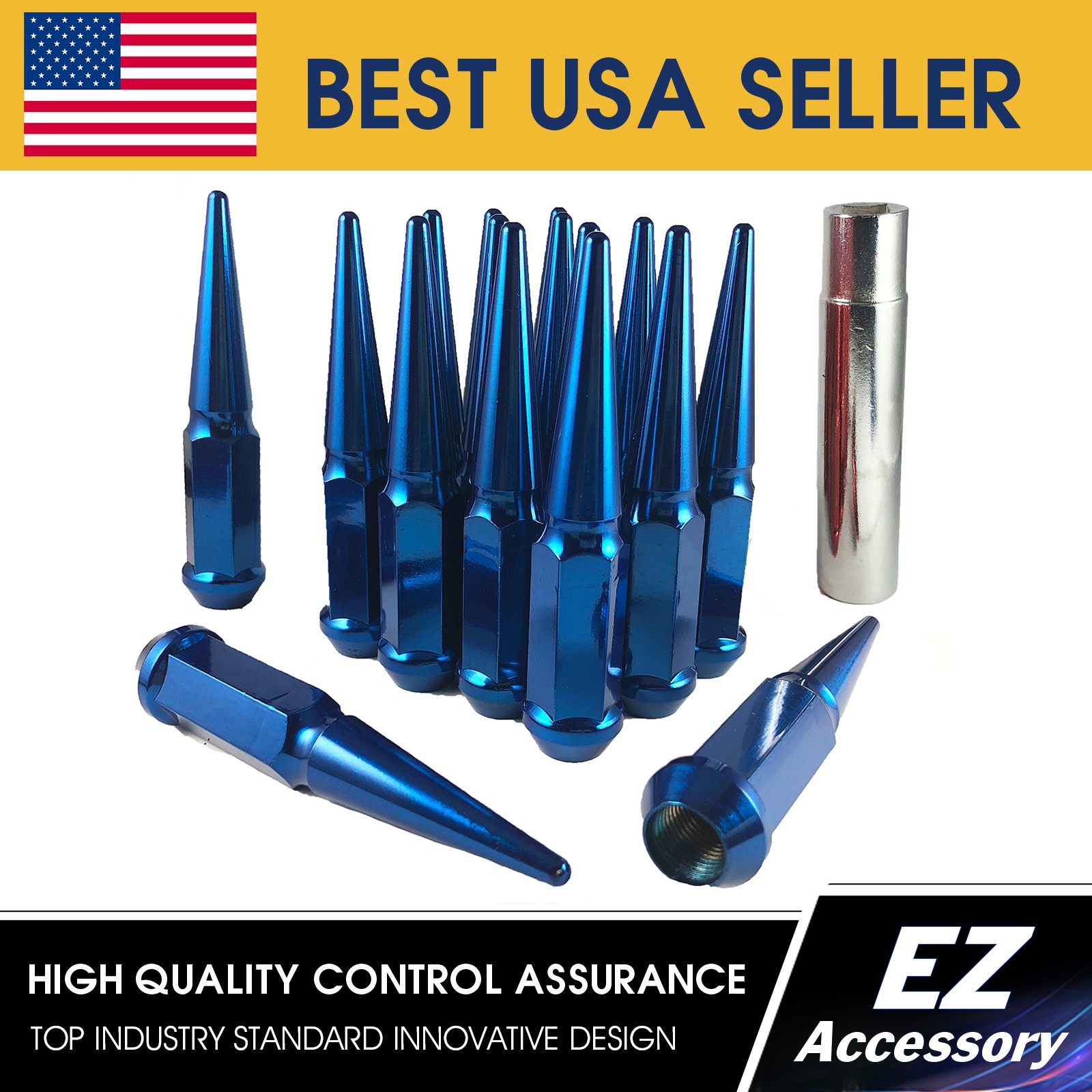 EZAccessory 24 Blue Bulge Acorn Lug Nuts 14x1.5 Thread Size 3//4 Hex