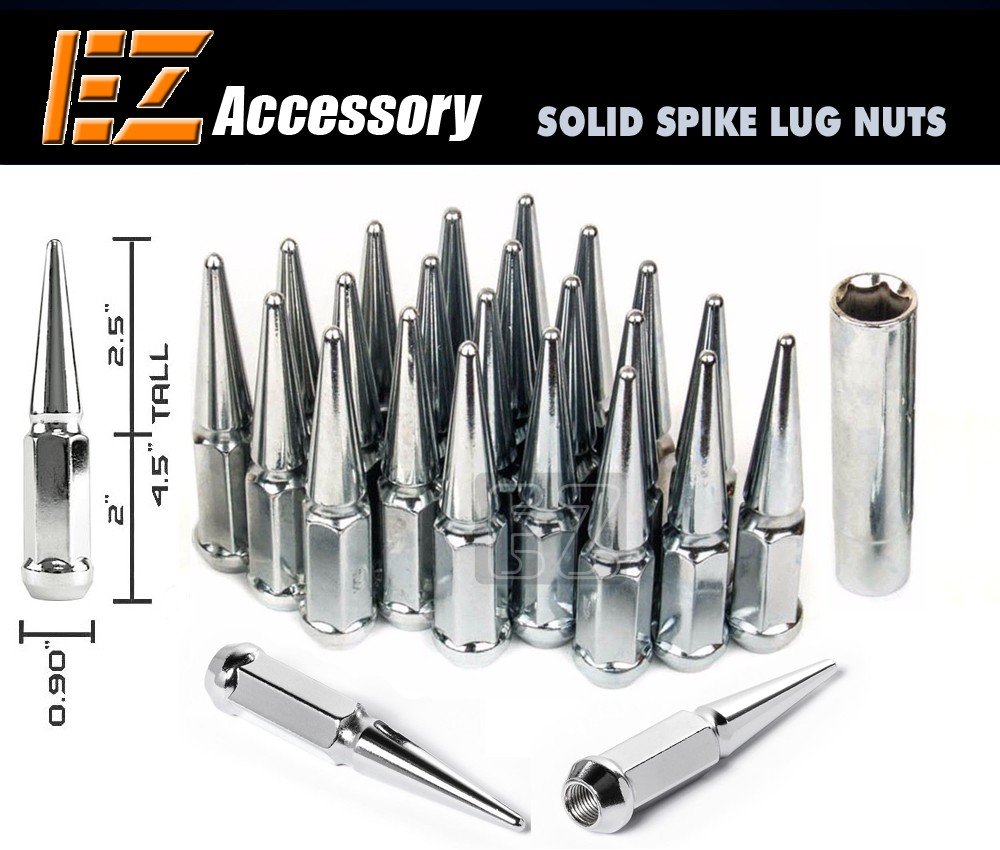 24PC CHRYSLER 4.5/'/' TALL RED 12X1.5 ONE PIECE SOLID STEEL SPIKE LUG NUTS KEY