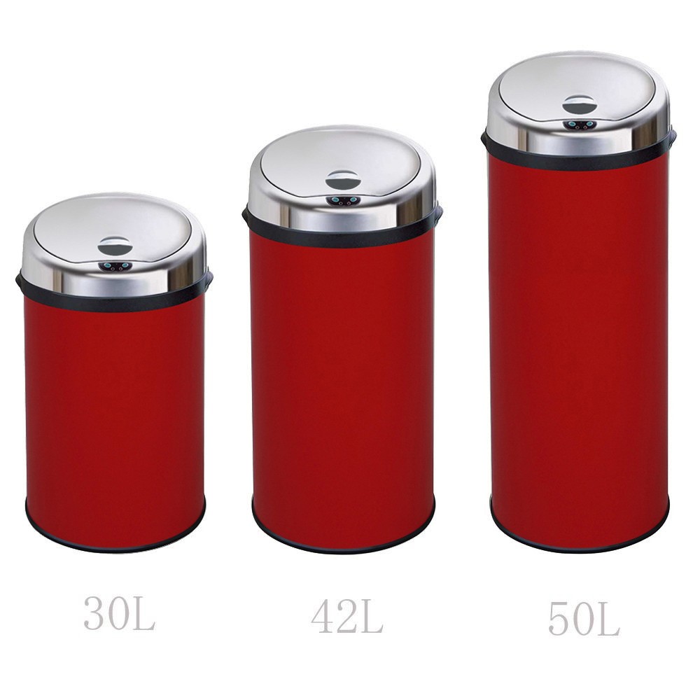 Inmotion Red Stainless Steel Auto Sensor Kitchen Waste Dust Bin 30L