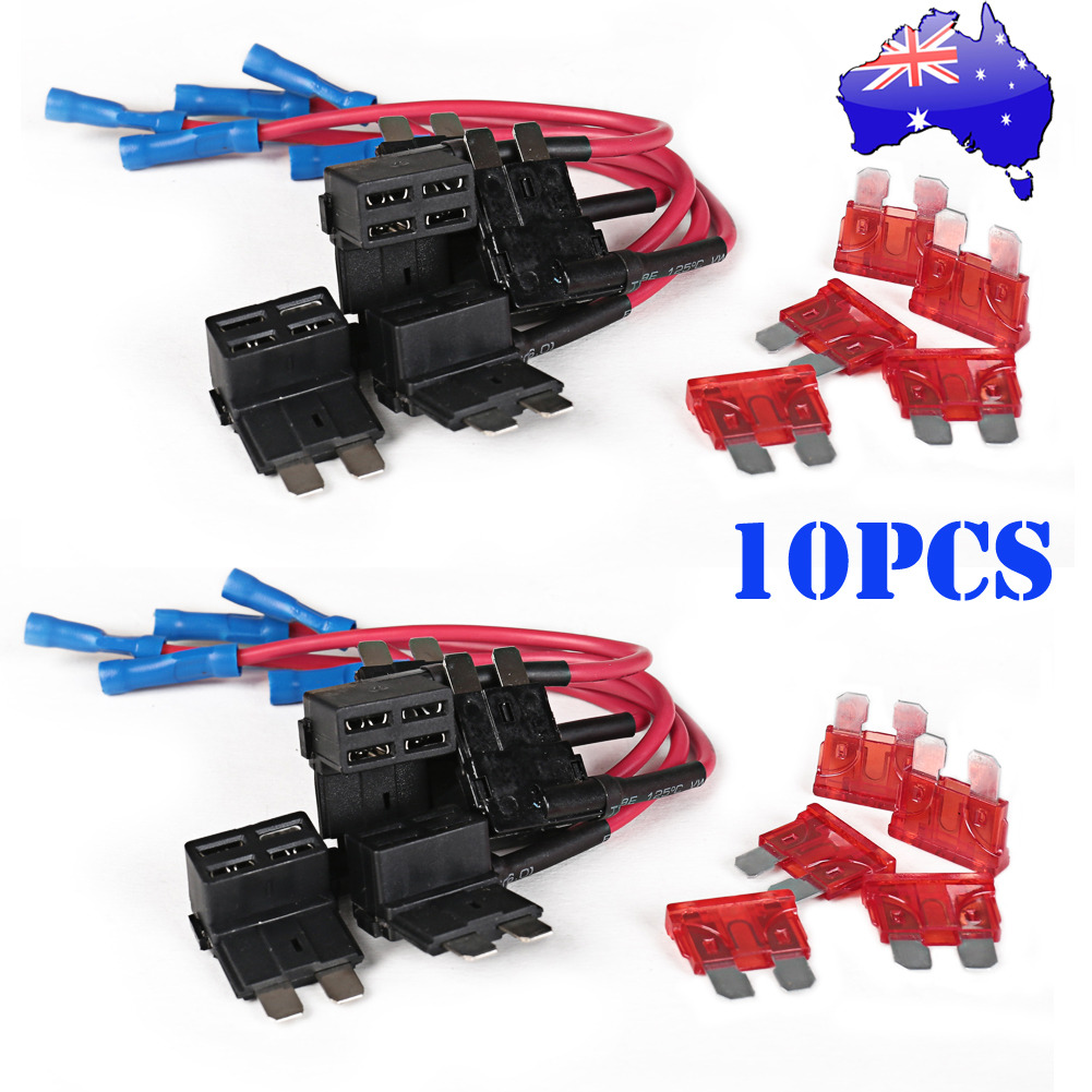 10X Car Add Circuit 10A ACU Piggy Back Tap Standard Blade Fuse Box Holder AU