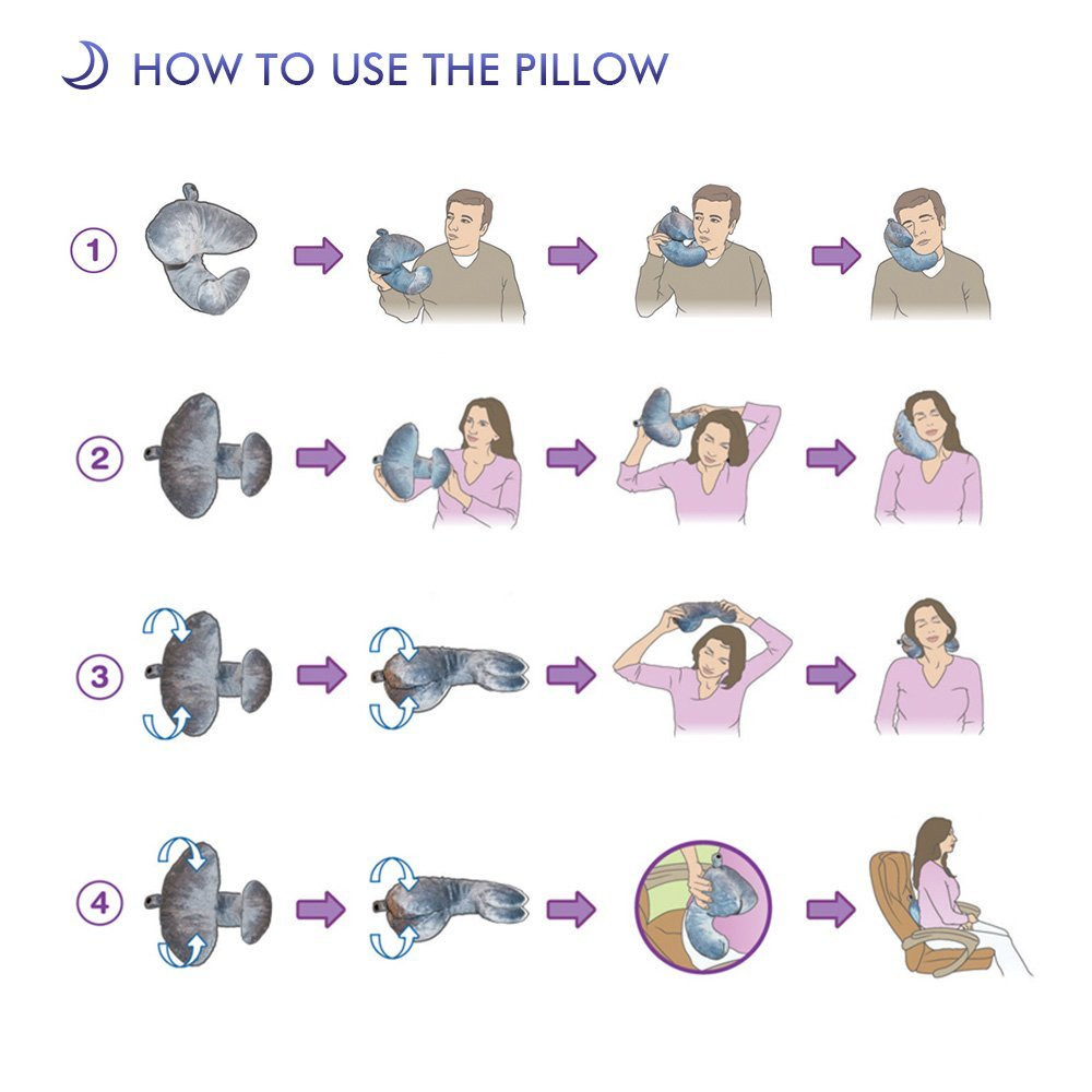 Foam Rebound Travel Pillow J Shape Neck Support Headrest Soft Car