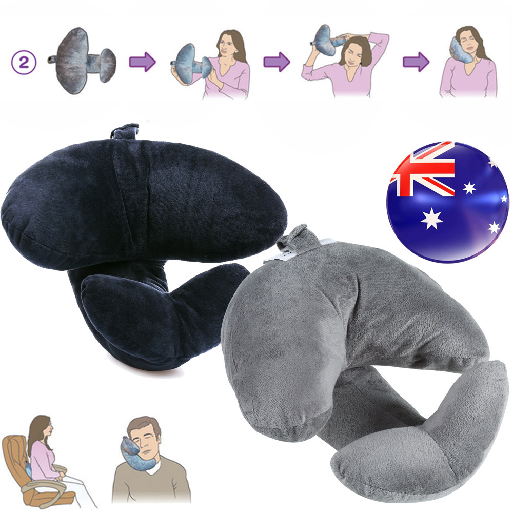 Travel Pillow Neck Cushion Flight J Shape Head Chin Support Black