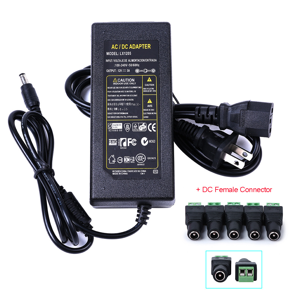 12V 5A 60W Power Supply AC to DC Adapter for 5050 3528 Flexible LED Strip Light